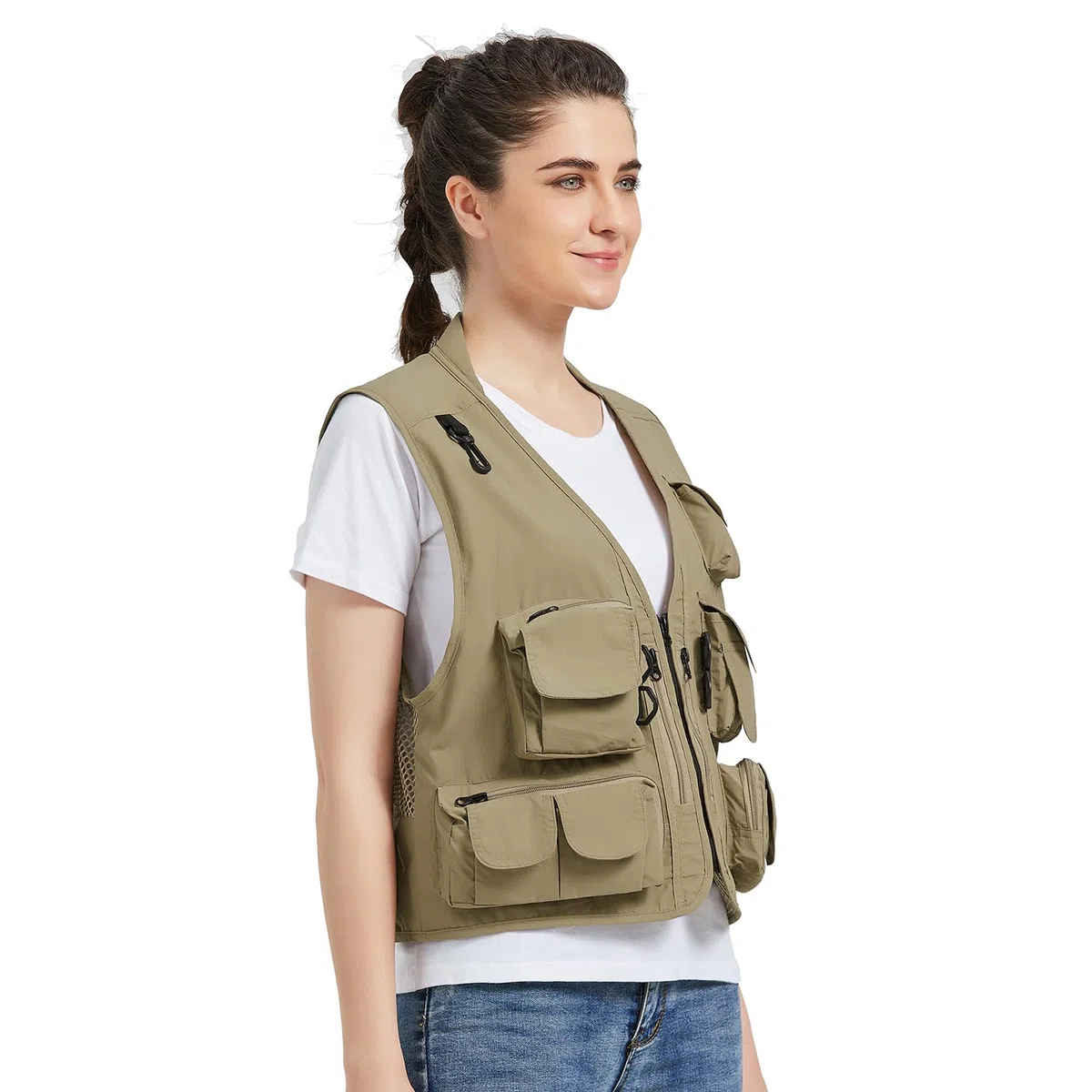 Ziker Gilet da donna in rete traspirante traforato da viaggio per fotografi e pesca con tasche
