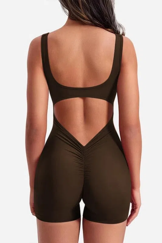Haibang Tuta Intera Donna Corta Sportiva V Back Scrunch Butt Jumpsuit Senza Manica One Piece Senza Schiena Sexy Playsuit Aderente Push Up Tutina Elastica Romper Bodysuit Workout Yoga Fitness