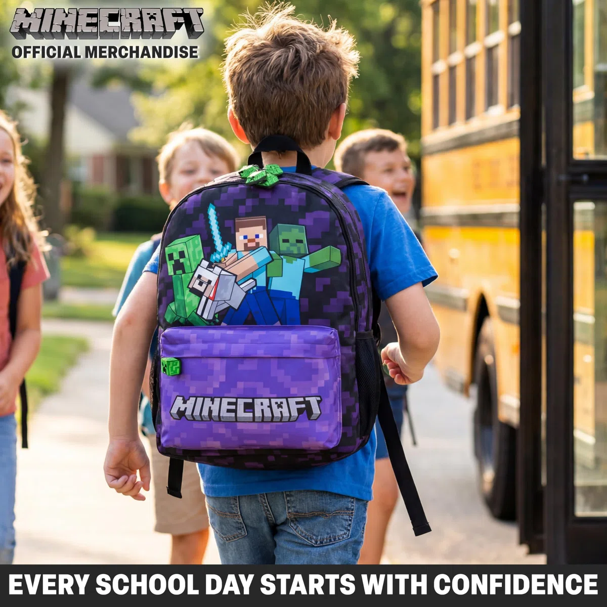 Get Trend Minecraft Zaino Scuola Ragazzo, Borsa Zaino Multi-Scomparto e Spallacci Regolabili per Scuola e Gite Idea Regalo Ragazzo (Viola/Multi Minecraft)