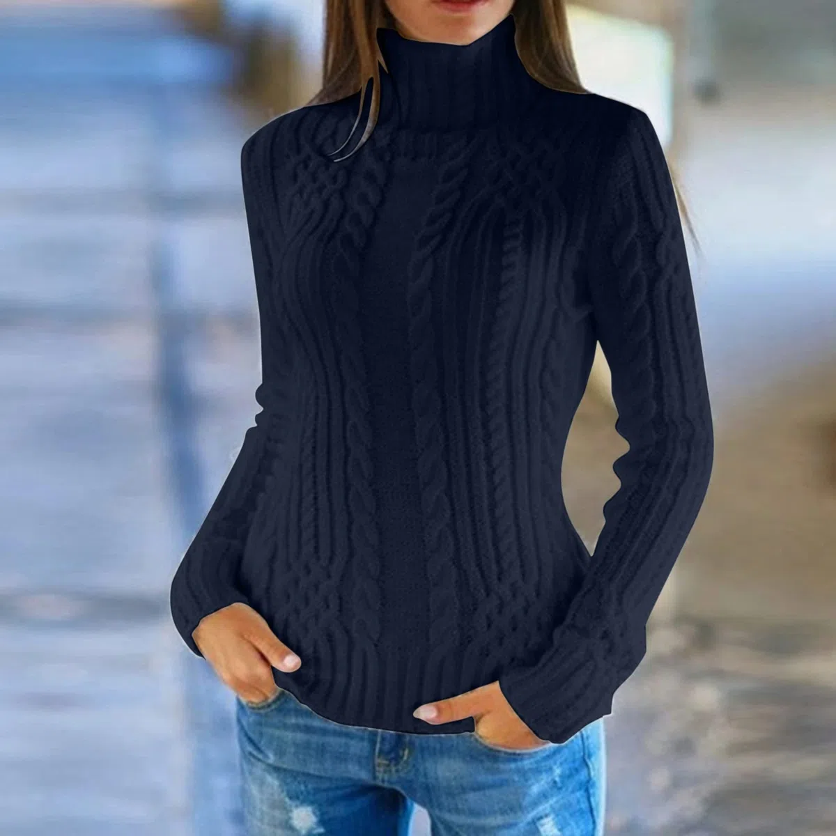 Felpa da donna con collo a lupetto camicetta di base top dolcevita maglione da donna invernale in lana lavorata a maglia inferiore femminile a maniche lunghe pullover allentato spesso per allenamento