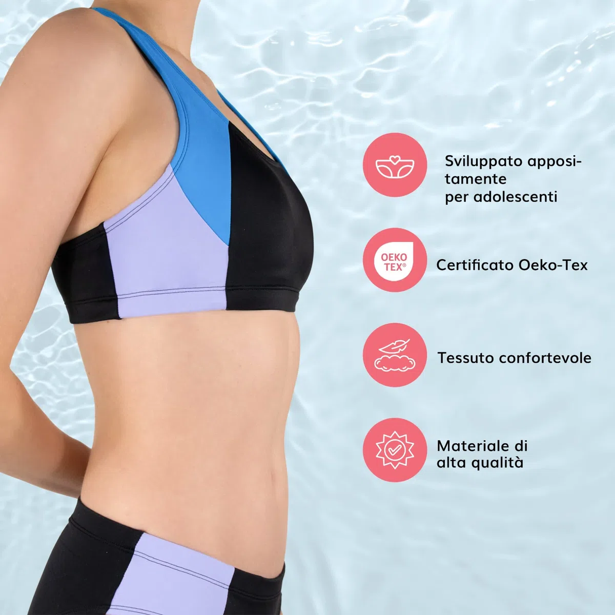 MYLILY Top Bikini Ragazze & Adolescenti | Top Sportivo con Coppe Estraibili | Schiena Racerback con Spalline Larghe | Piscina & Mare | Top Bikini Donna | Oeko-Tex, Vegano