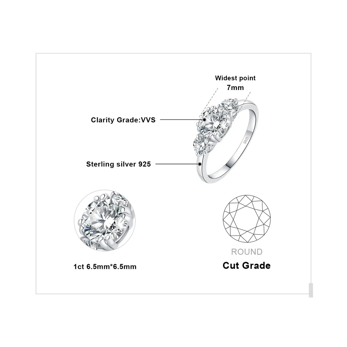 JewelryPalace 1ct Classico Anello a Tre Pietre Donna Argento con Cubica Zirconia, Anelli Donna 925 con Pietra a Taglio Rotondo, Fede Nuziale in Tre Ori Anello Matrimonio Set Gioielli Donna