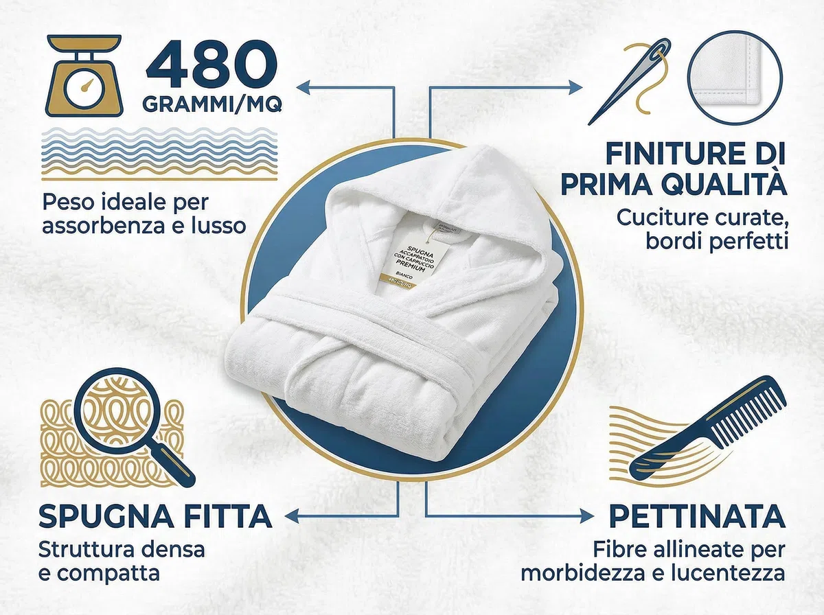 LARA MORADA Accappatoio Uomo Donna in Spugna di Cotone Premium Puro al 100% - Morbido 480gr/m2 Unisex - Massimo Comfort e Super Assorbenza, Soffice sulla Pelle con Cappuccio, Cinturino e Tasche
