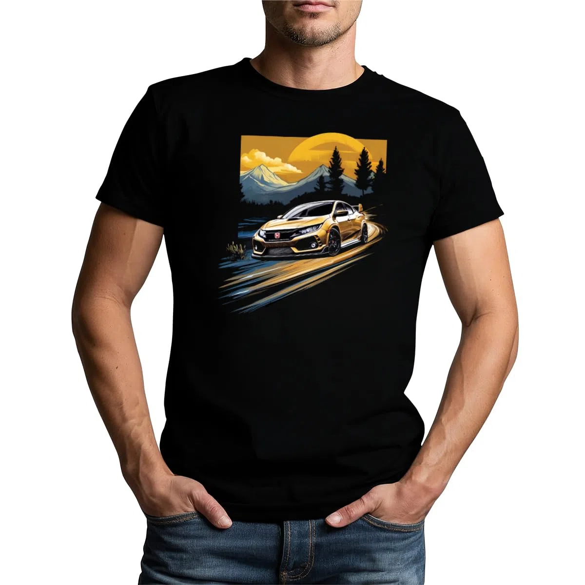 Magmatic - Maglietta Mustang Auto Sportiva per Uomo Unisex Bambino, Collezione Sunset Road T Shirt Nera Premium 100% Cotone, Regalo Auto Sportiva, appassionato di Automobili, Fan di Auto