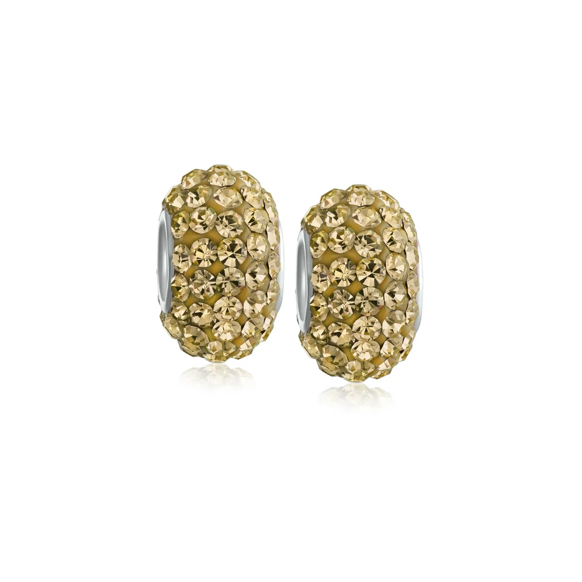 Bling Jewelry Set di due distanziatori in cristallo tono oro solido .925 in argento sterling adatti a braccialetti con charm europei per donne e adolescenti.