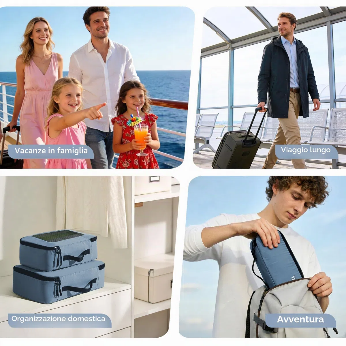 Organizer Valigia 8 Pezzi Packing Cubes, organizer da Viaggio Organizer Valigia Salvaspazio Accessori da Viaggio per Zaino Suitcase Blu