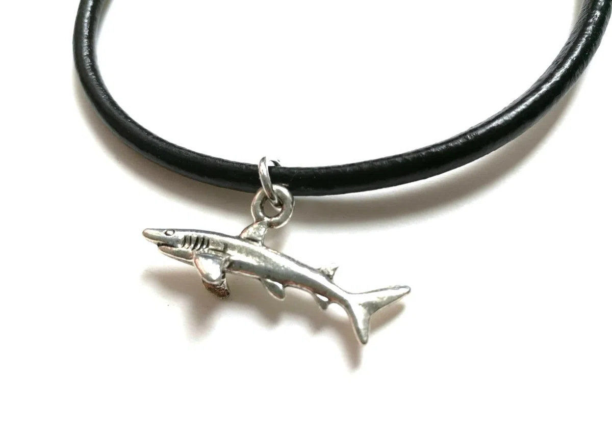 Miniblings Bracciale Squalo Nero Cinturino In Pelle Pesce Oceano Bianco