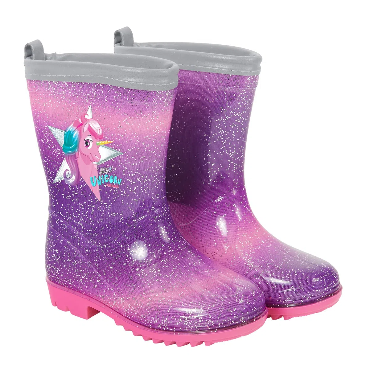 PERLETTI Stivali Pioggia da Bambina con Unicorno Rosa - Stivaletti Impermeabili per Bambine con Baby Unicorn e Glitter - Galosce in PVC e Suola Antiscivolo con Bordo Riflettente - Cool Kids