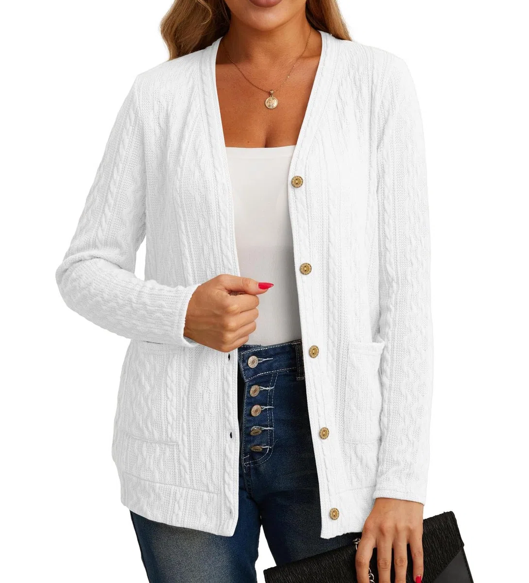 Cardigan Donna Giacca Maglioncino Cotone Donna Leggera Elegante Attorcigliato Casuale Solido Cardigan per l'Autunno con Bottoni, Scollo a V e Pratiche Tasche
