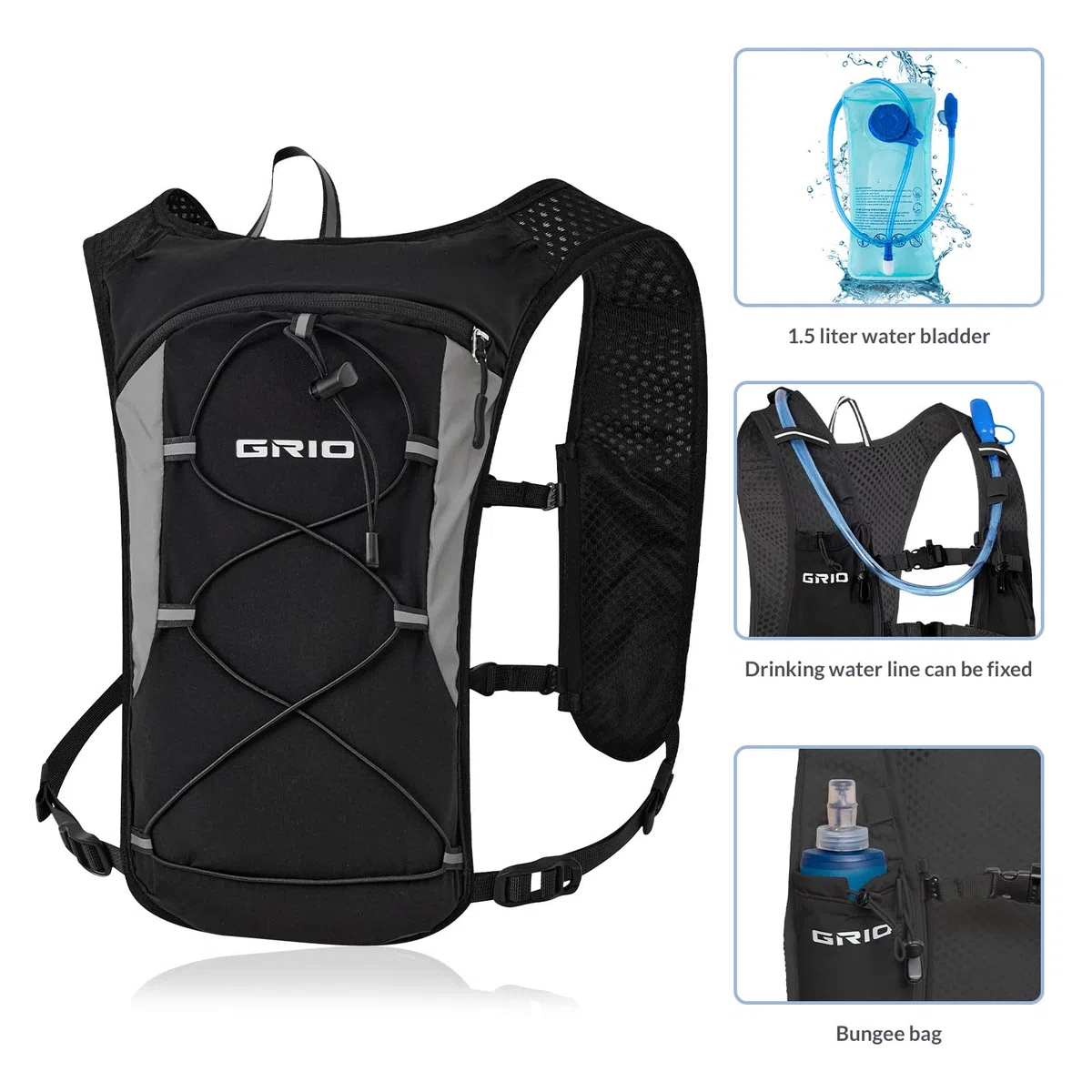 Gilet da corsa per donne e uomini, con cinghie pettorali regolabili, con sacca d'acqua da 1,5 l, leggero, traspirante, riflettente, per maratona, sentiero, escursionismo, ciclismo