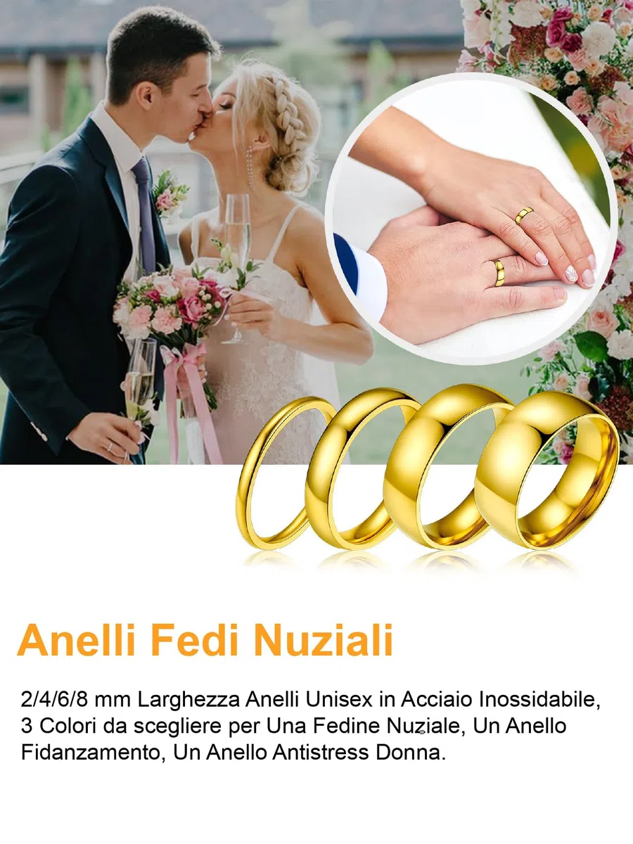 Bestyle Anello Acciaio Inossidabile Uomo Donna 2/4/6/8mm Varie Misure con Confezione Regalo