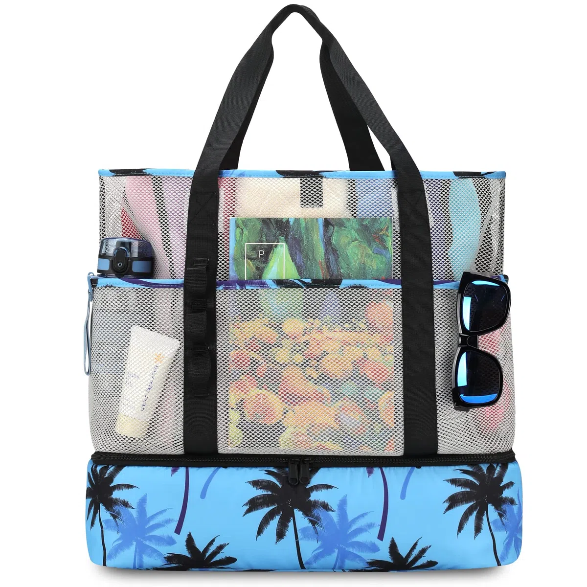 Borsa Mare in Rete Donna Grande Famiglia Borsa Frigo Mare Spiaggia Uomo Borsa Elegante e Resistente con Bottone Magnetico per Shopper Giocattoli Spiaggia Viaggio Vacanze