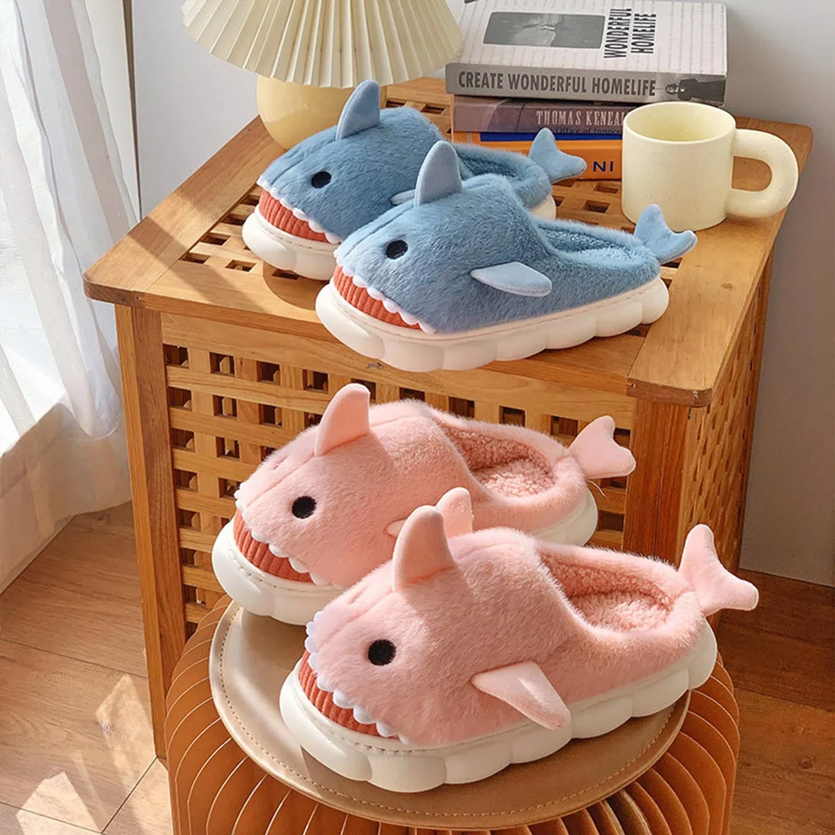 dressfan Pantofola Squalo Peluche,Carino Animale Squalo Pantofole da Casa Comode Caldo,Silenzioso Spessore Morbido Antiscivolo Memory Foam Slipper,Inverno Pantofole Divertenti per Donne & Uomo