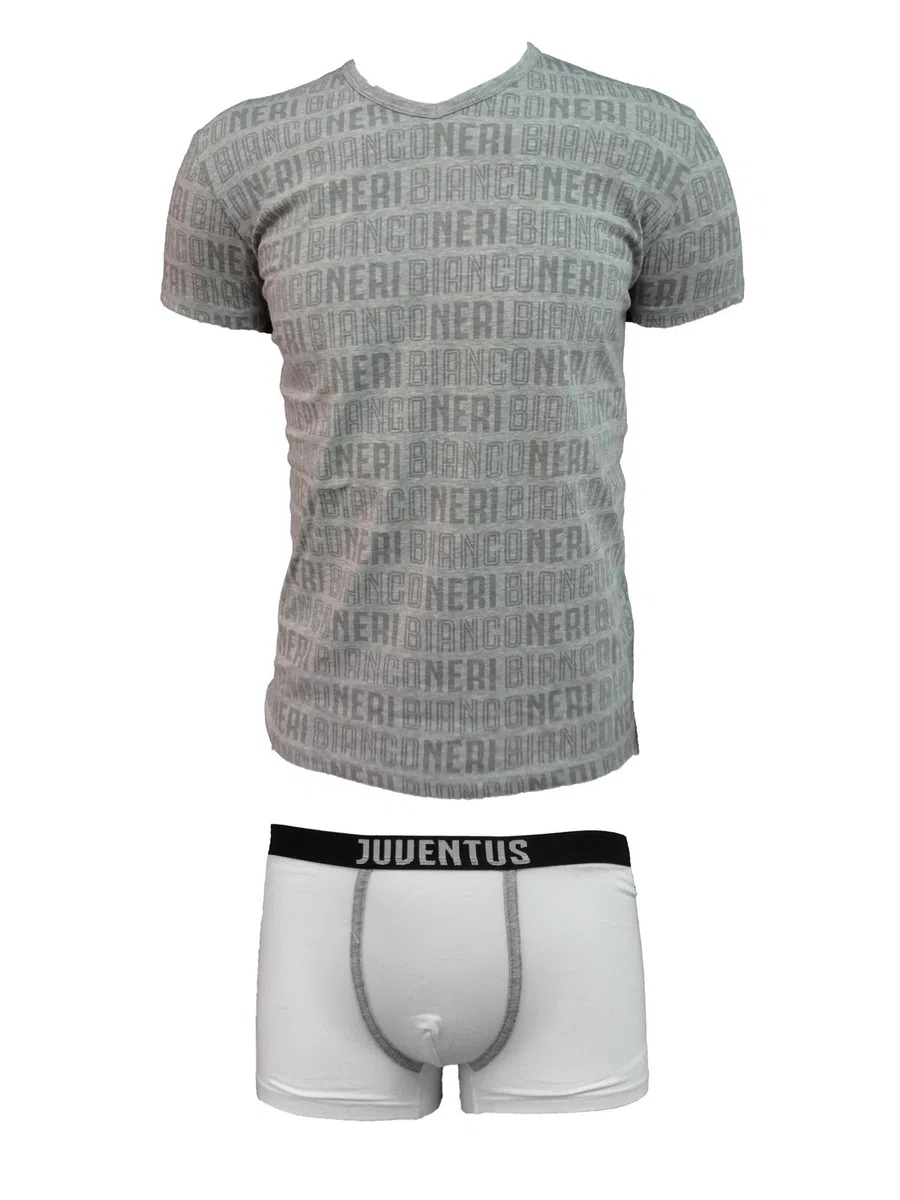 JUVENTUS Coordinato Ragazzo Boxer + t-Shirt Scollo V Cotone Elasticizzato Prodotto Ufficiale Juve Art. JU12055 (14 Anni, Grigio)
