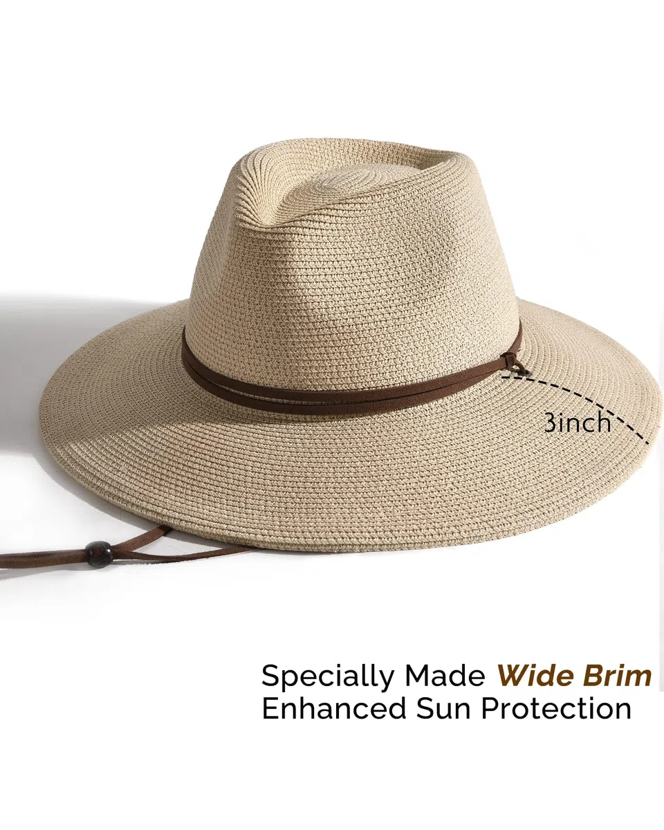 FURTALK Cappello unisex a tesa larga, cappello estivo con protezione UV, cappello da sole con sottogola, cappello da spiaggia per uomo e donna, cappello di paglia regolabile