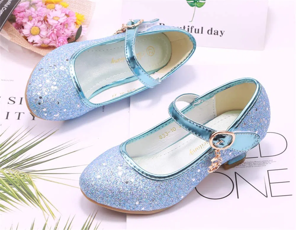 Principessa Scarpe Bambina Festive Scarpe col Tacco da Principessa Cosplay Scarpe da Sera per Bambine Dress Up Cerimonia Festa Scarpe Eleganti Blu,EU25-38