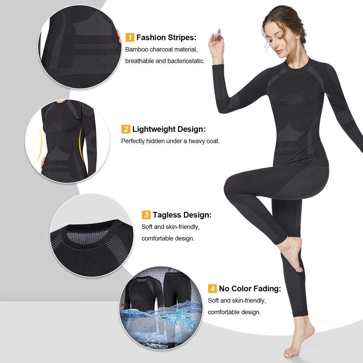 Homord Intimo Termico Donna Maglia Termica Donna + Pantalone Base Layer Riscaldante Traspirante ad Asciugatura Rapida Tuta Termica Termici Base per Ciclismo Trekking Skiing Yoga
