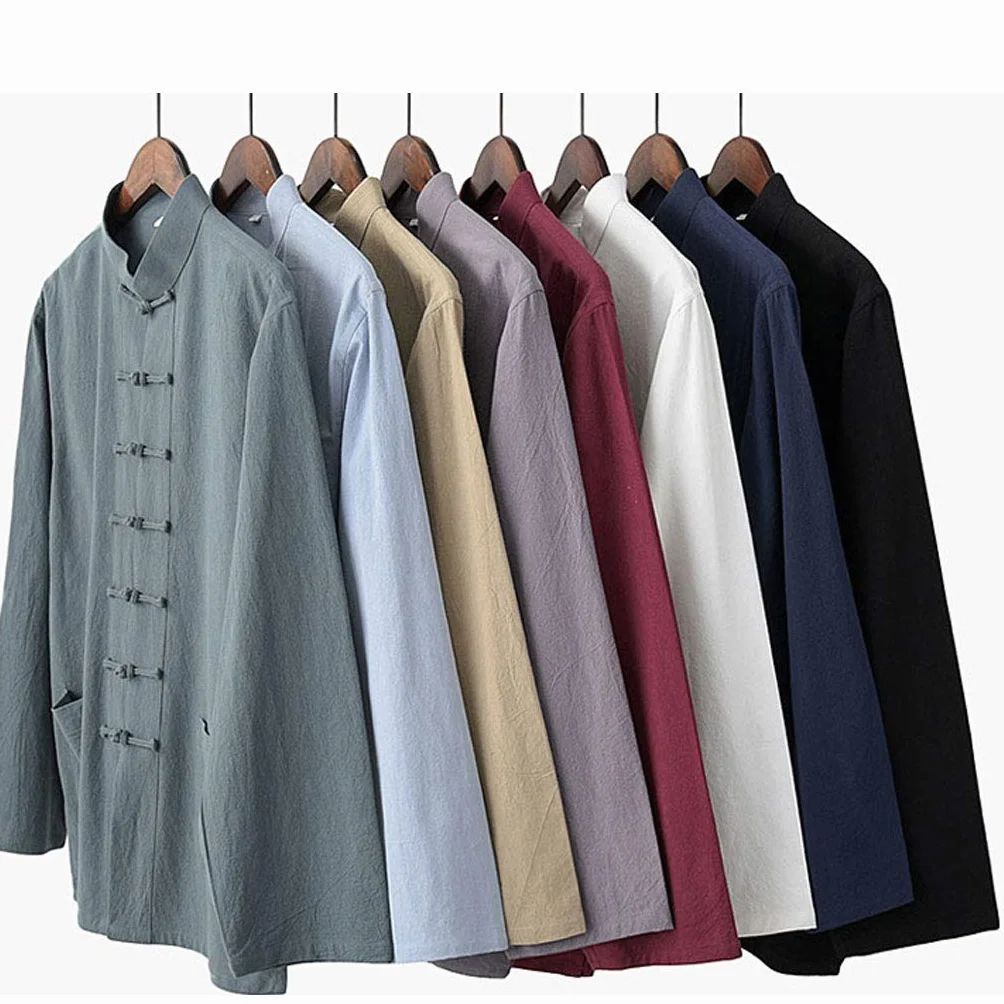ZHOUXIAO Giacca di Arti Marziali Vintage Allentato Kung Fu Marziali, Tai Chi Uni Uniforme Uomo Cinese Tradizionale Lino di Cotone Ala Vestiti Chun, Manica Lunga Manica Vestit