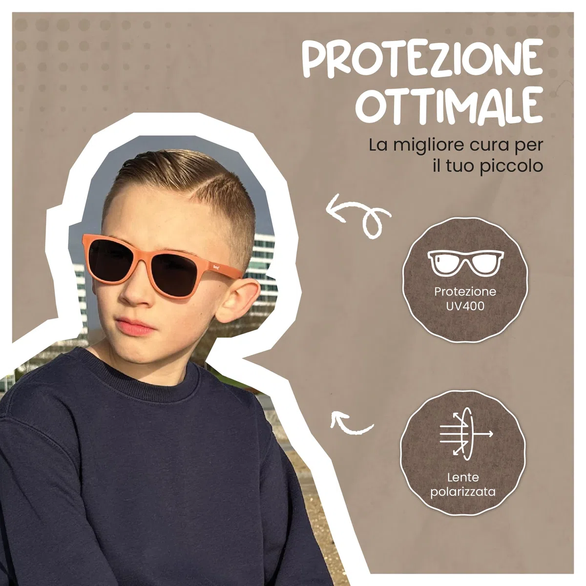 Occhiali da sole per bambini 6-12 anni - Protezione polarizzata UV400 - Montatura flessibile e flessibile - Occhiali da sole sicuri e comodi per bambini - Yuki