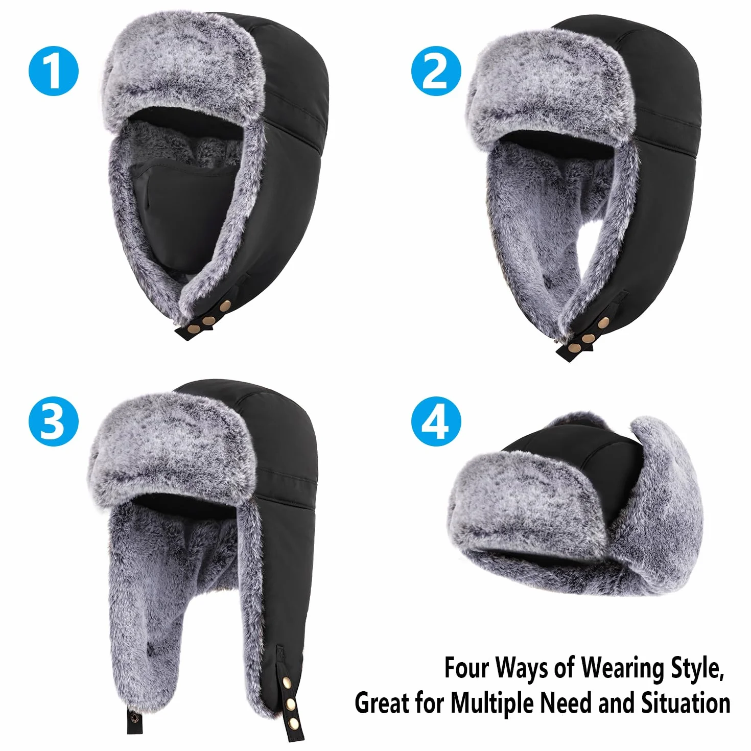 Unigear Ushanka Cappello, Cappelli Bombardiere Caldo Cappello Invernale Antivento con Maschera Rimovibile per Ciclismo, Sci, Snowboard, Campeggio, Trekking