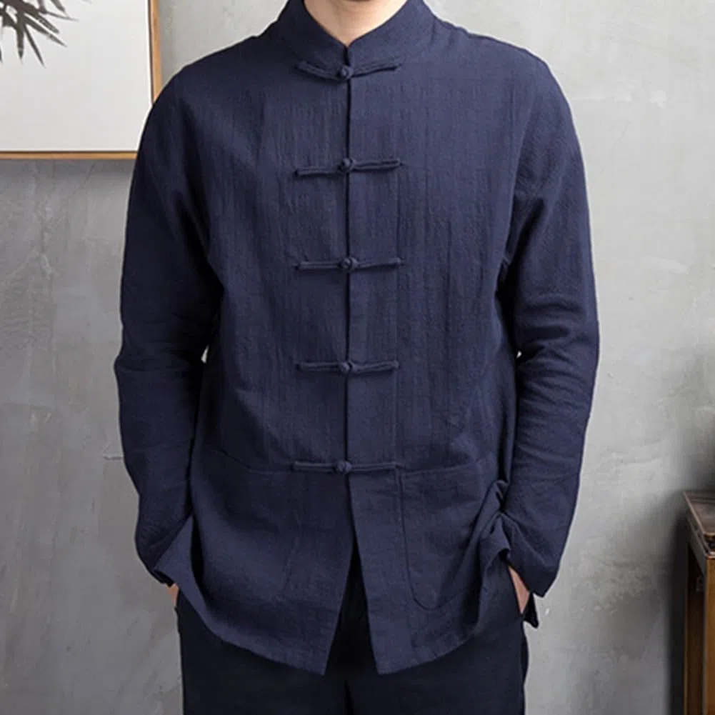 Giacca uniforme cinese da uomo, giacca tradizionale per kung fu tai chi, camicia a maniche lunghe, vari colori