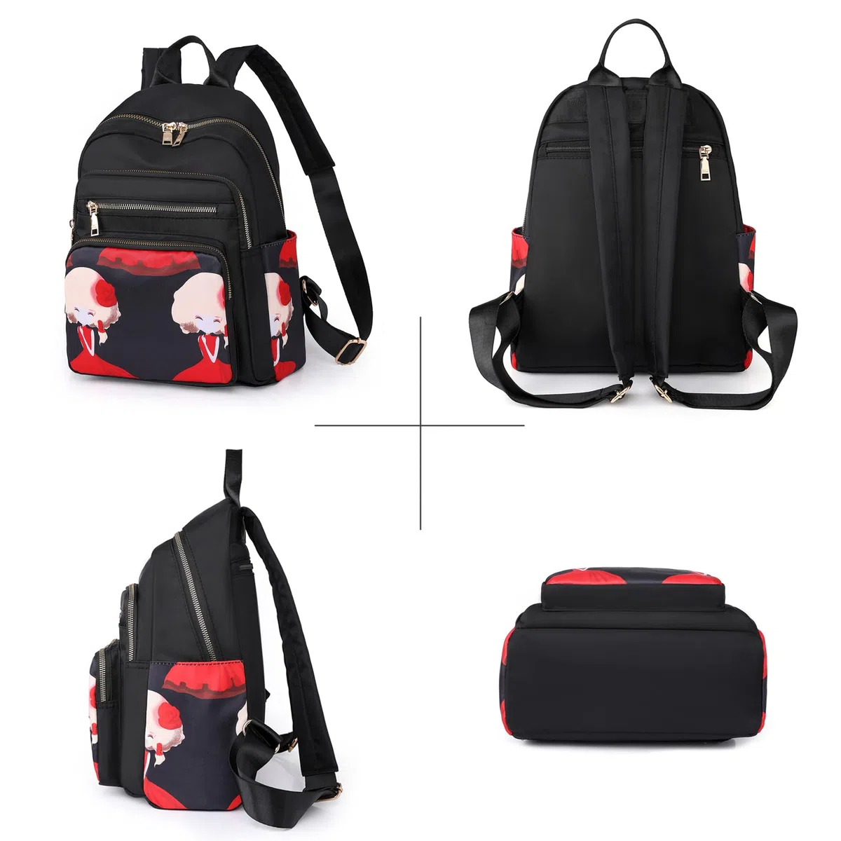 Zaino Donna Elegante Zainetto Viaggio Borsa a Spalla Borse Casual Multi-tasche con Tessuto Leggero impermeabile Tasca antifurto con Disegno Fantasia km34