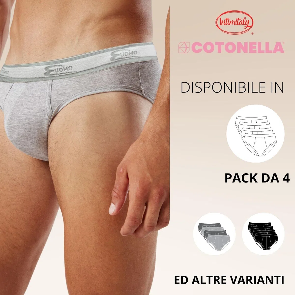 Cotonella Slip Uomo Cotone Elasticizzato Pacco da 4 Bielastico Mutande Uomo Cotone Intimo Mutande Uomo Colorate alla Moda Bianchi Neri Grigio