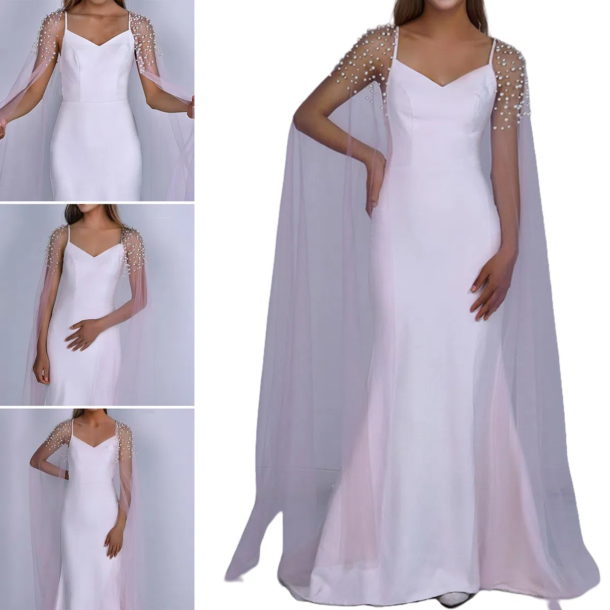 velo da spalla, eleganti maniche per braccio da donna perle artificiali abito velo a spalla maniche lunghe maniche da sposa maniche per sposa - bianco
