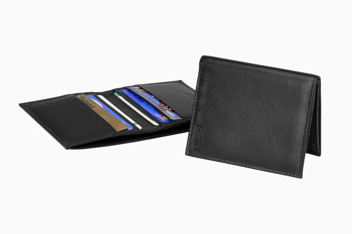 HEMING Portafoglio uomo slim nero - 100% pelle - piccolo sottile - Porta soldi e carte di credito - Portacarte - compatto