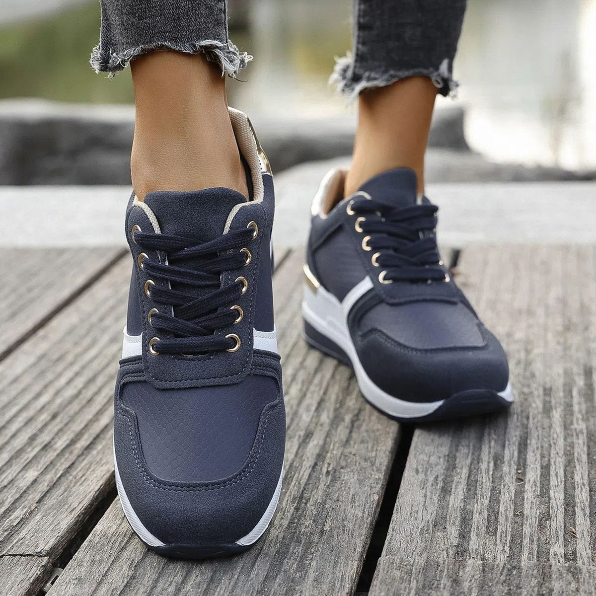 Scarpe da ginnastica da donna, traspiranti, da tennis, leggere, comode, casual, alla moda, antiscivolo, casual, colore bianco, nero, per attività all'aria aperta