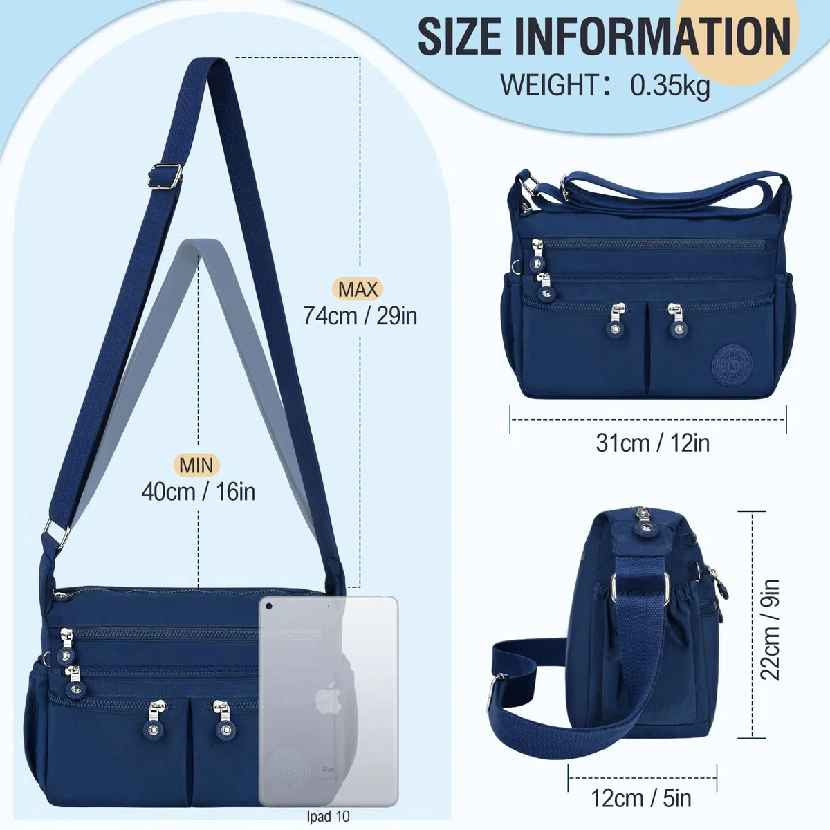 TEUEN Borsa Tracolla Donna Media Borse a Spalla Borsetta in Nylon Impermeabile Messaggero Borsa Crossbody di Grande Capacità con Multitasche per Lavoro Sportiva Scuola Viaggio