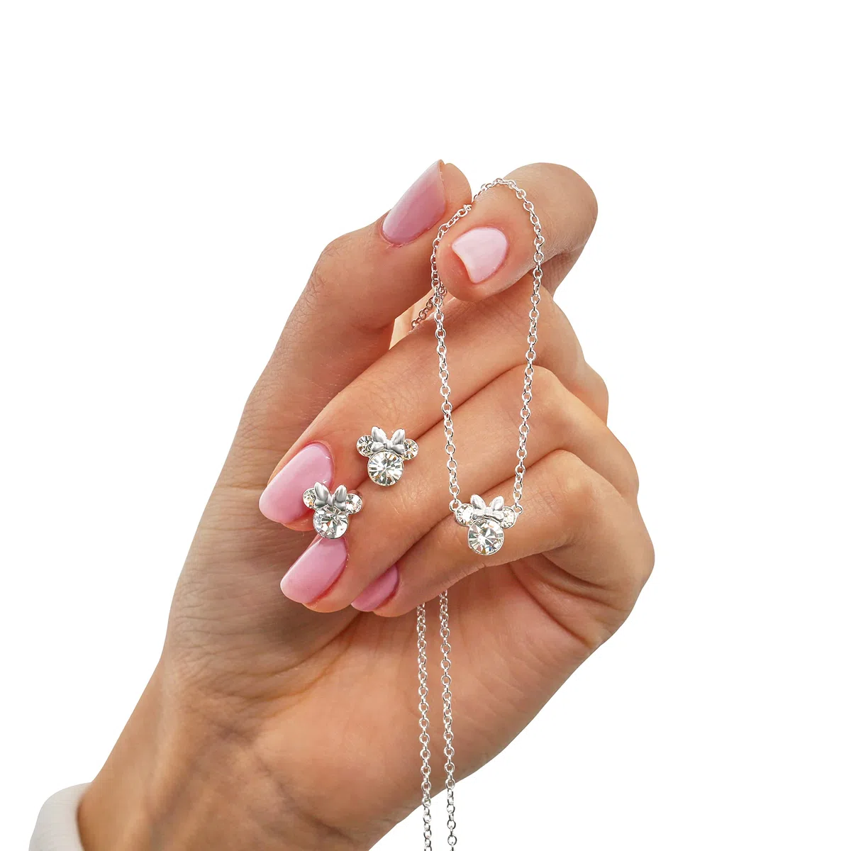 Disney Minnie Mouse Crystal Stud Orecchini e Collana Argento Placcato Gioielli Set (Altri Colori)