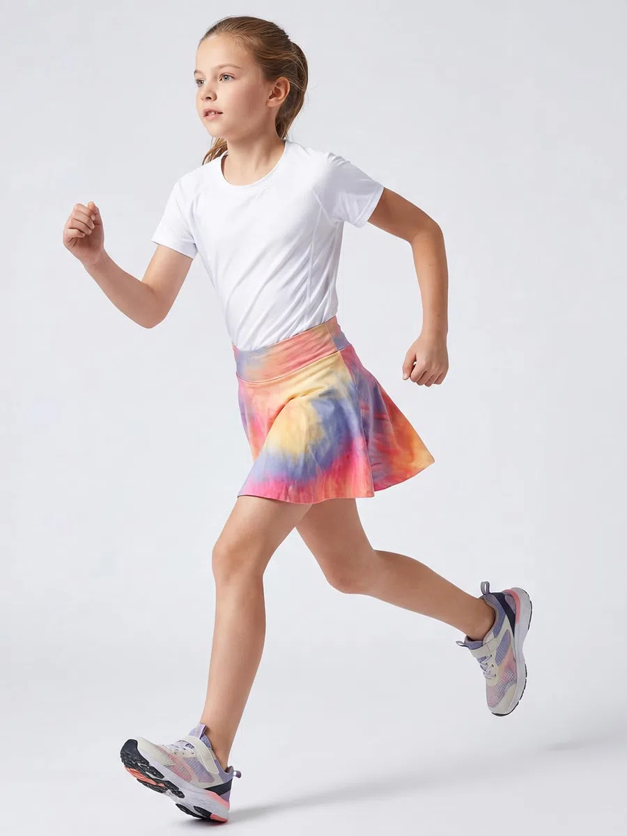 Valcatch Girls Athletic Skort Gonna da Tennis Tie-Dye a Vita Alta con Pantaloncini Golf Gonna Corta fluida Gonna a Pieghe Sportiva da Corsa con Tasche e Fodera in Spandex 3 4 5 6 7 8 9 10 11 12 13T