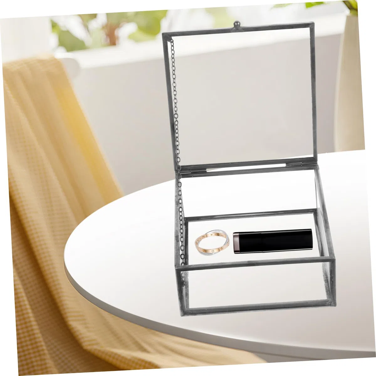 Mipcase Scatola Portaoggetti Vetro Trasparente con Cornice Organizer per Gioielli e Cosmetici Custodia Portatile Polvere per Orecchini e Collane Contenitore da Nero