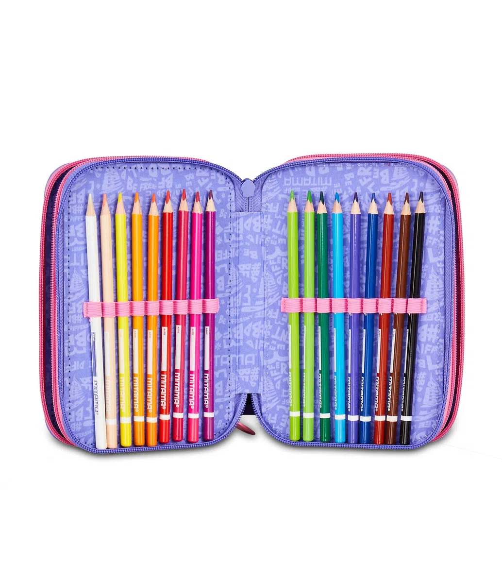 Mitama Astuccio Scuola 3 Scomparti, TRIPLO RAINBOW DREAM, Contenuto 47 pz, Completo di Matite, Pennarelli, Portapenne Scuola Elementare Bambina