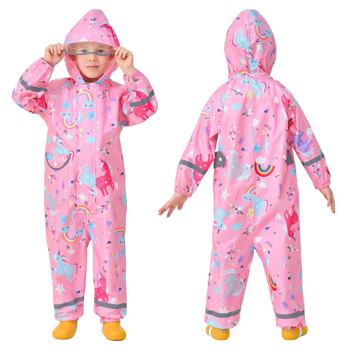 Tuta Impermeabile Antipioggia Bambina Pioggia con Cappuccio Ragazza Leggero Portatile Jogging Tutto in Uno Poncho Giacche Impermeabili Bimbi Unisex 1-9 Anni