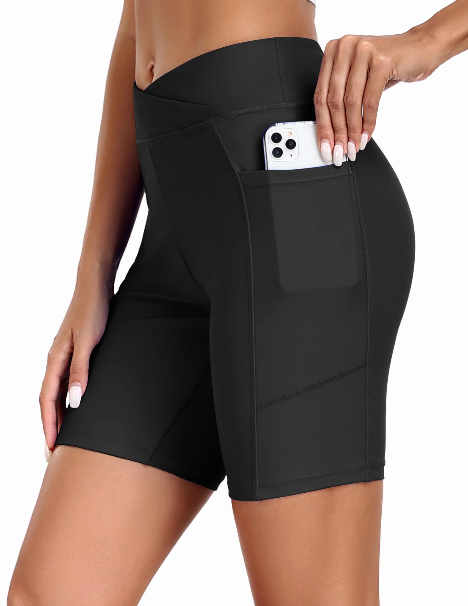 Ekouaer Pantaloncini da Bagno Donna Vita Alta Pantaloncini Spiaggia Pantaloncini da Surf con Tasche Costumi Mare Elastici Costume da Bagno S-2XL