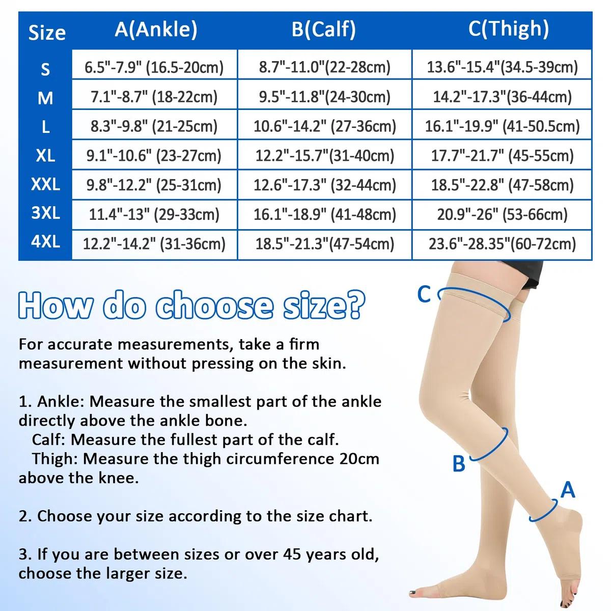 Calze a compressione mediche da uomo e da donna, 20 – 30 mmHg, supporto graduato, calze a compressione edema, senza piede, con cinturino in silicone