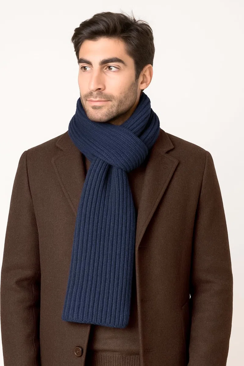Sciarpa lavorata a maglia in lana - Stile maglia inglese a coste - Unisex - Artigianale, Made in Italy