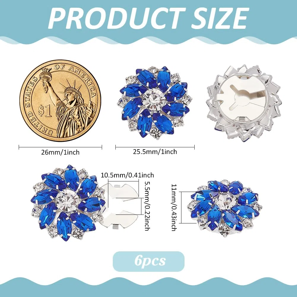 FINGERINSPIRE 6 Pz Copri Bottoni con Strass da Donna 25.5mm di Diametro a Forma di Fiore Bottoni a Pressione Staccabili in Lega Clip per Gioielli per Vestiti Abiti Camicie Decorazioni