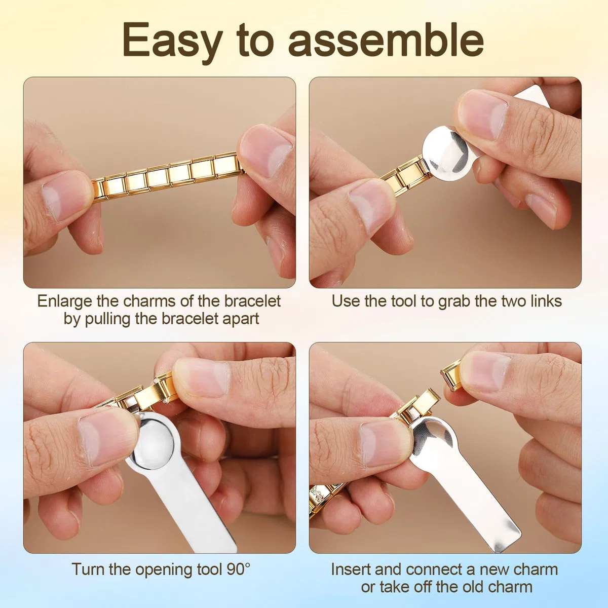 Braccialetto con Ciondoli Italiano, Bracciale Italiano in Oro con Strumento di Apertura e 10 Ciondoli Staccabili Ciondoli per Braccialetti Italiani in Acciaio Inossidabile Bracciale