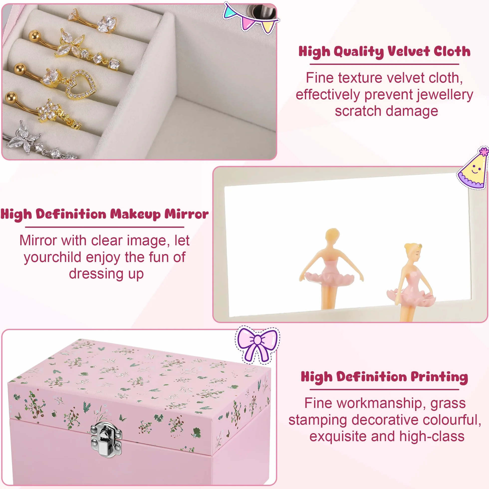 Scatola Musicale per Bambine, Portagioie Carillon con Ballerina Rotante, Carillon Portagioie Musicale Keepsake Regalo per Età 3-10 Anni, 18x12x10cm, Rosa