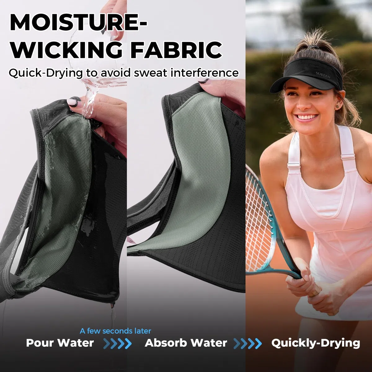 Sukeen Visiera parasole sportiva da uomo e donna, leggera, pieghevole, rinfrescante, elastica, per corsa, tennis, golf