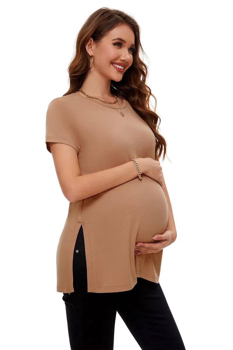 Smallshow Abbigliamento Premaman Donna Side Split Magliette e Top maternità,Brown,M