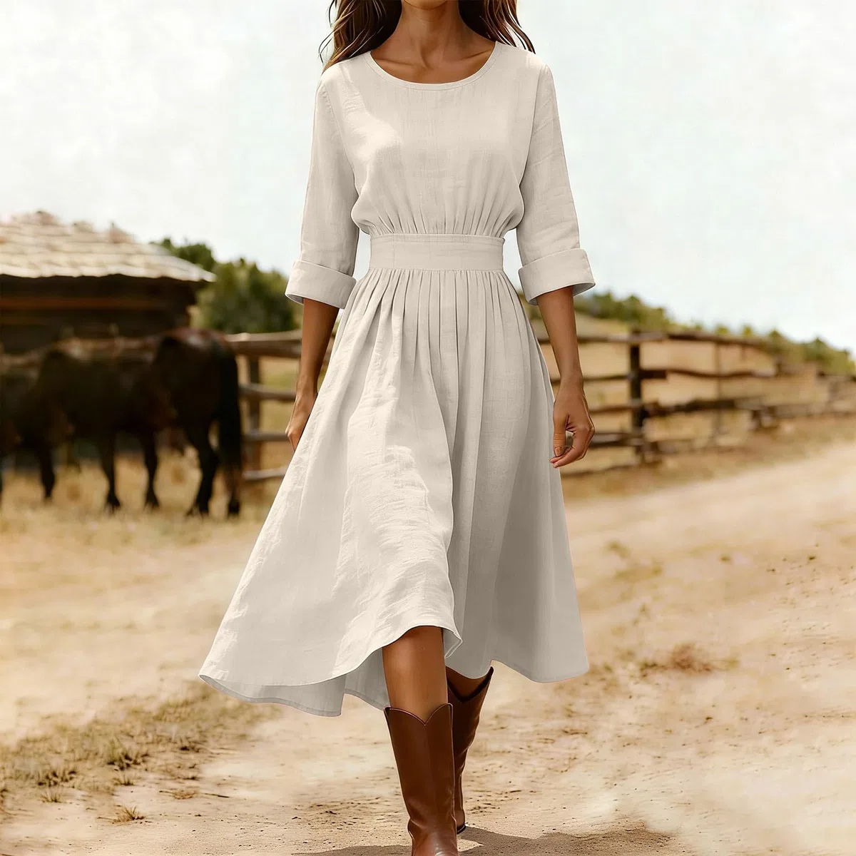 HAOLEI Vestito Bianco Donna Estivo Lino Manica Corta Vestito Lungo Tinta Unita Abiti da Spiaggia in Lino di Cotone Abito Allentato Casual Vacanza Festa Copricostume Mare per la Primavera e L'Estate