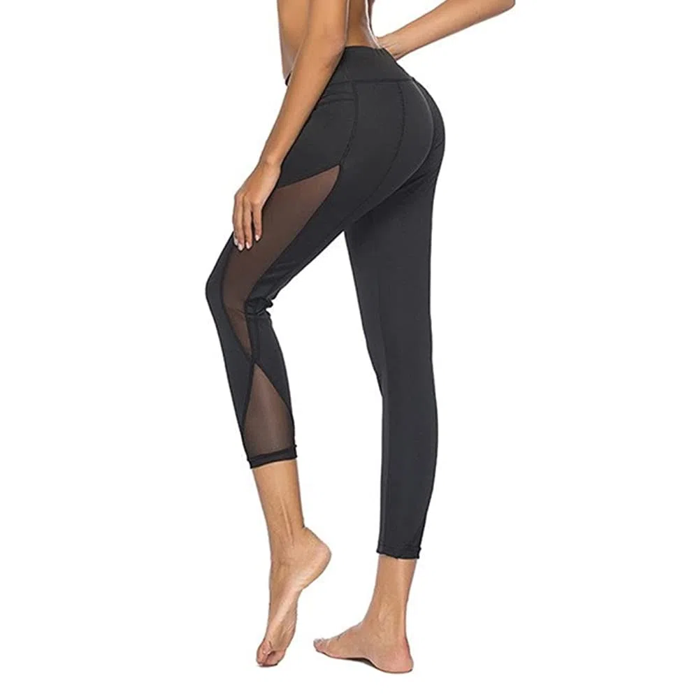 Donna Allenamento Sportivi Capri Leggings Traspirante Stretching Pantaloni Vita Alta Palestra Fitness Leggins Push Up con Tasca