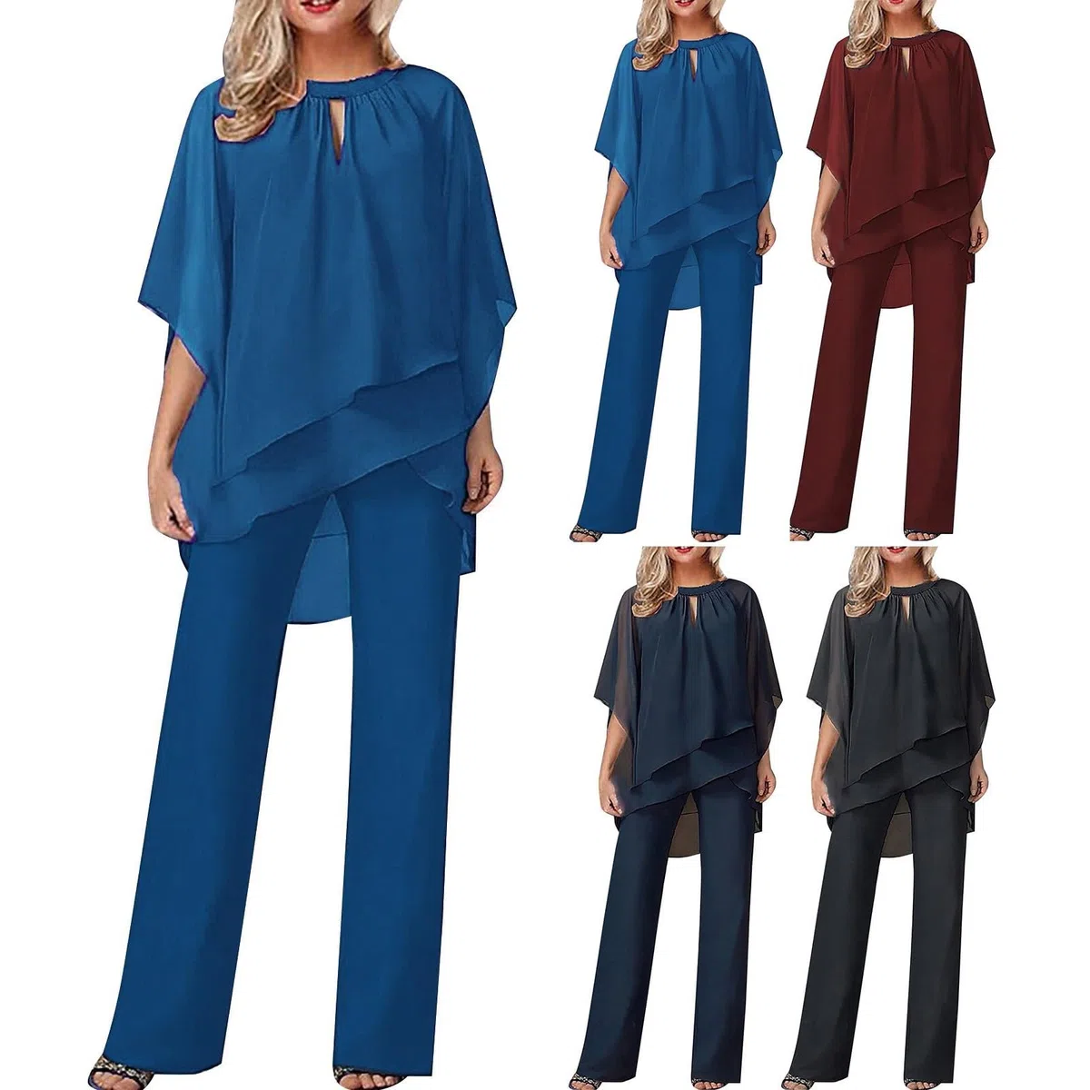 Tuta Donna Elegante Cerimonia 2 Pezzi Completi di Pantaloni a Gamba Larga Moda Vestito Casual Completi Senza Maniche Tinta Unita Set Completo Sexy Formale Playsuit Chic per Matrimoni e Feste
