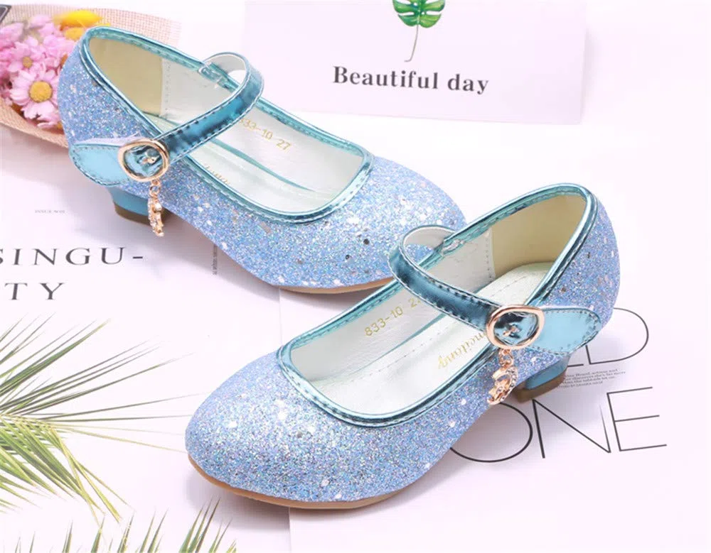 Principessa Scarpe Bambina Festive Scarpe col Tacco da Principessa Cosplay Scarpe da Sera per Bambine Dress Up Cerimonia Festa Scarpe Eleganti Blu,EU25-38