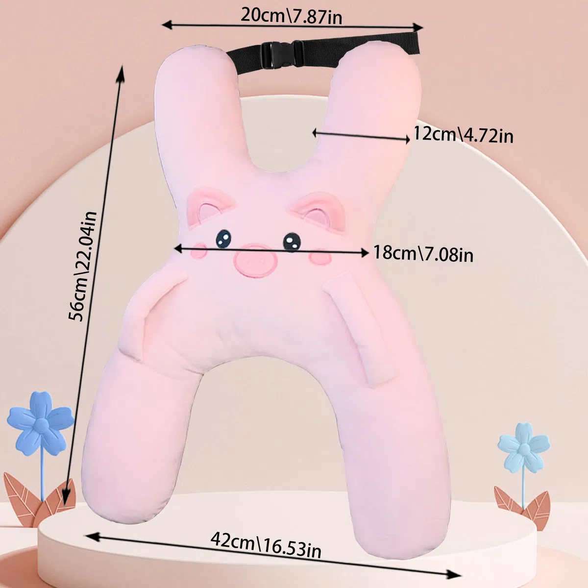 Cuscino a forma di H, per auto, bambini, per bambini, per il sonno, adatto per viaggi, auto, aereo, treno, semovente (rosa)