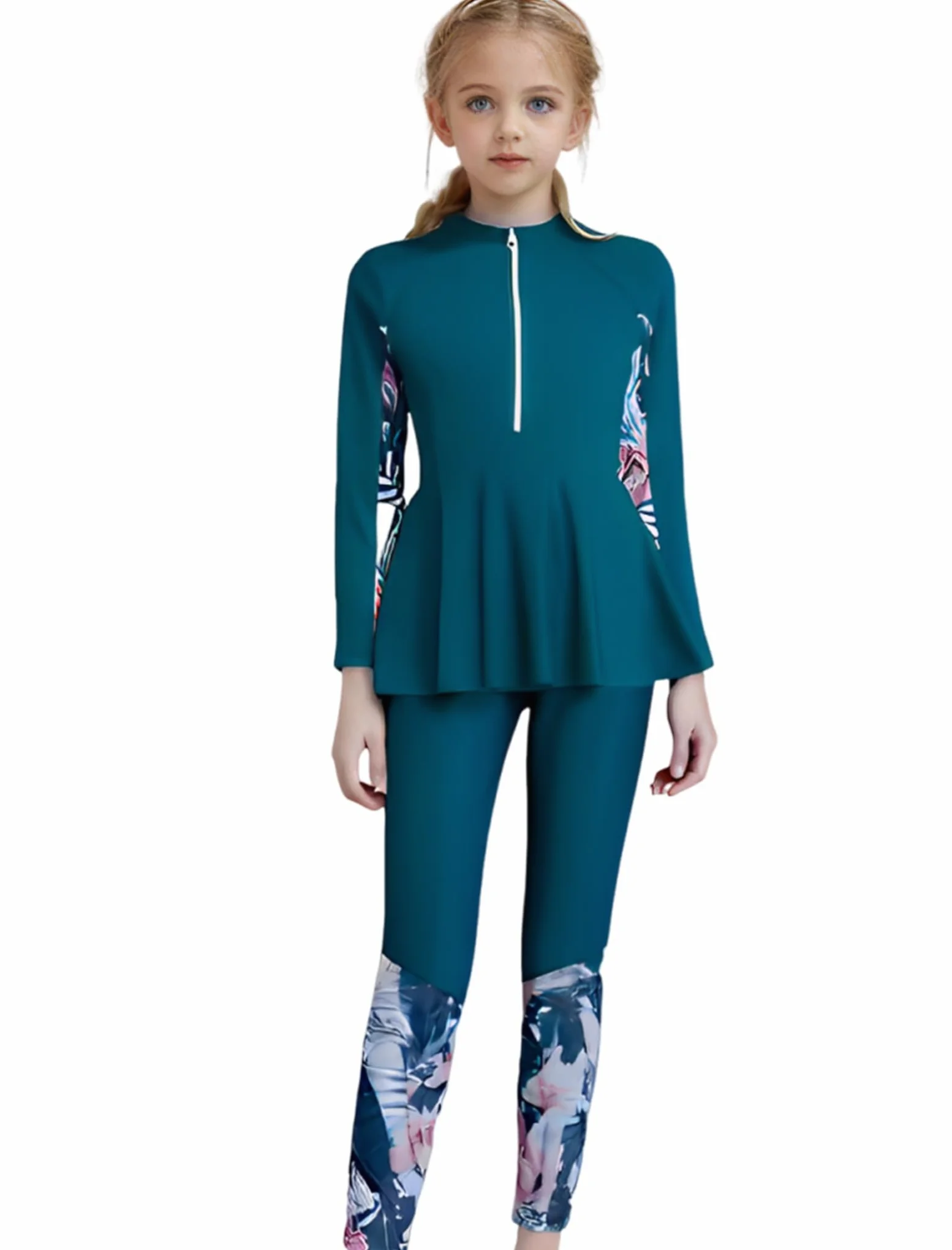 IMEKIS Costume da bagno musulmano, da bambina, a maniche lunghe, con costume da bagno in due pezzi, costume da bagno per bambini